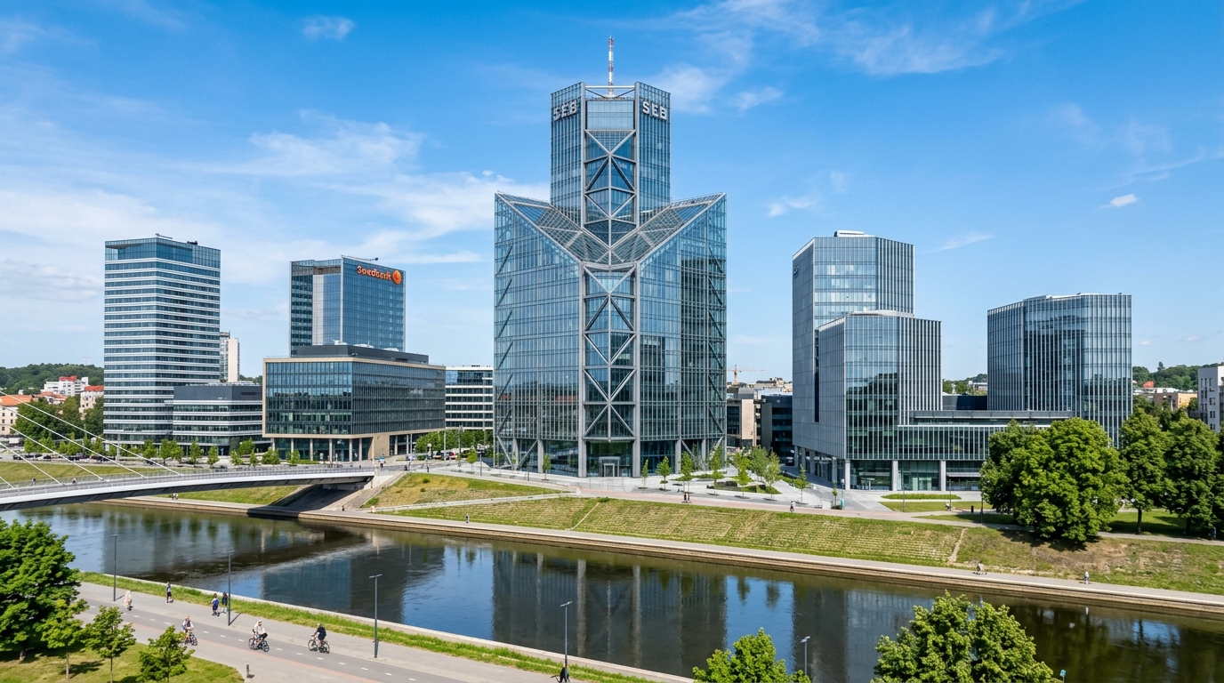 Modern corporate business towers in Vilnius financial center